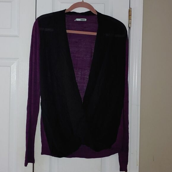 Maurices   purple  black drape open low cut  blouse Sz XL Sheer solid black - Picture 1 of 4